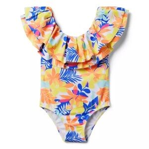 Janie and Jack Recycled Palm Floral Ruffle Swimsuit 18/24M